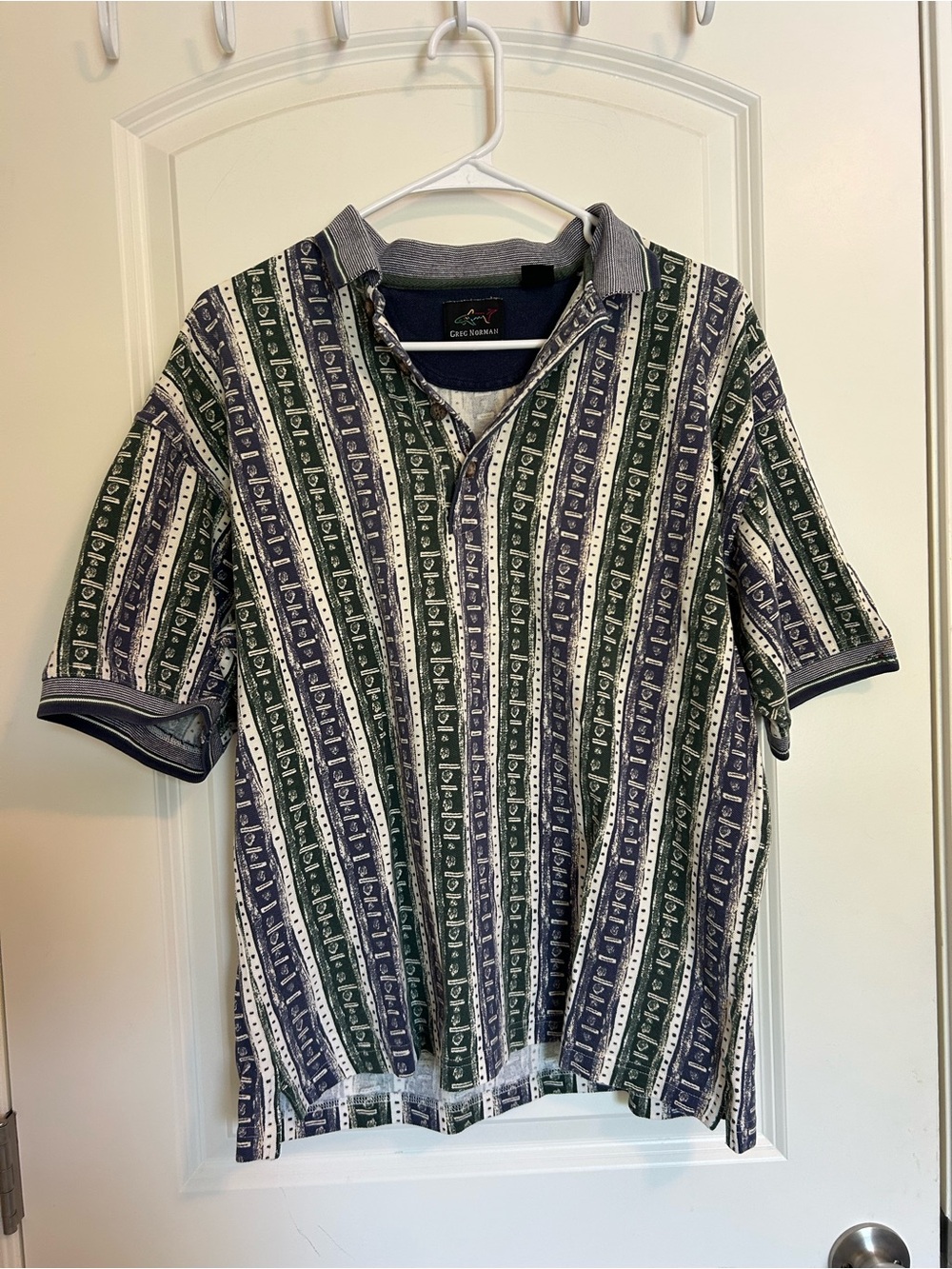 Vintage Greg Norman Collection 100% crotton Striped Short-Sleeve Polo Shirt